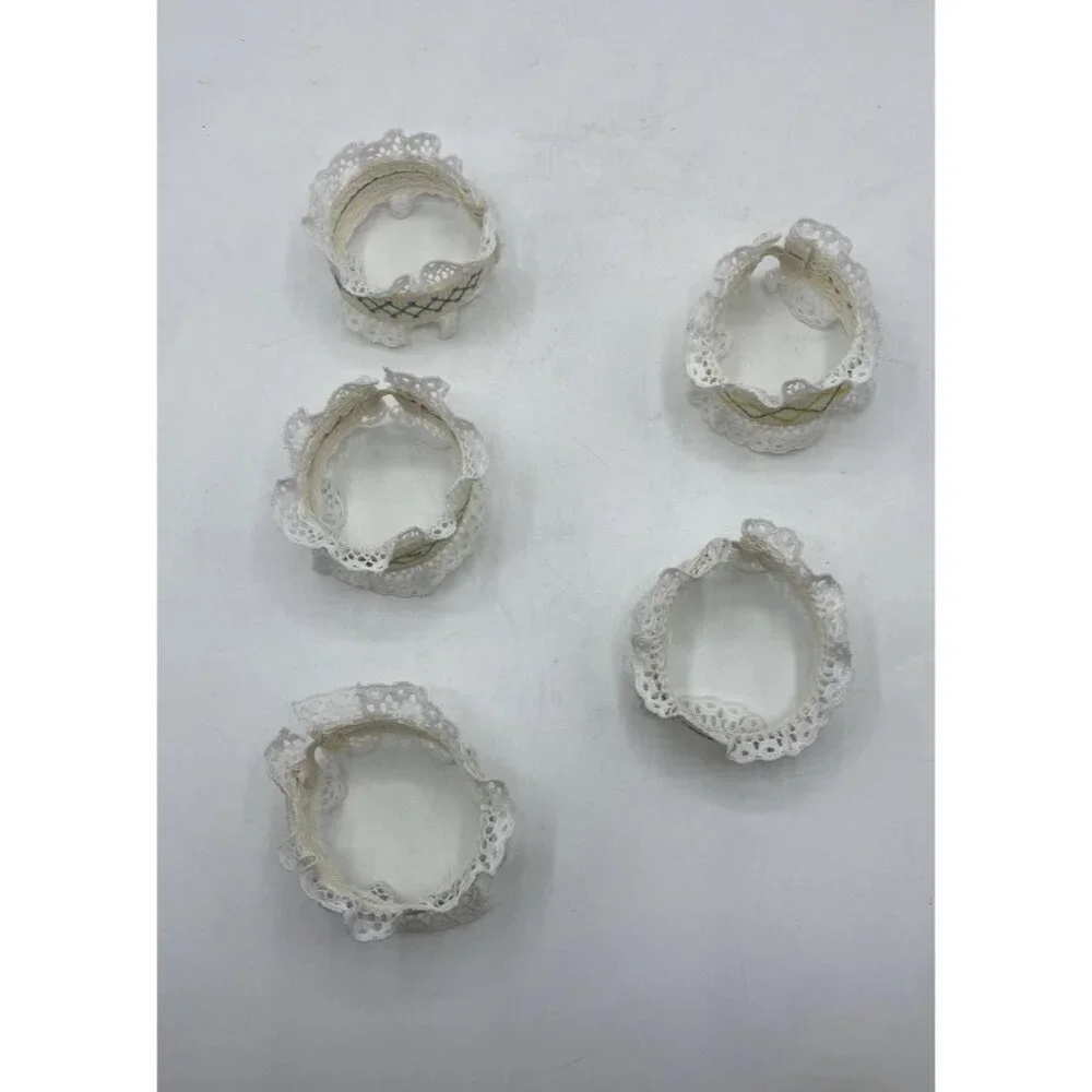 Vintage Cross Stitch Napkin Rings Handmade Easter Spring Dinner Party Set of 5